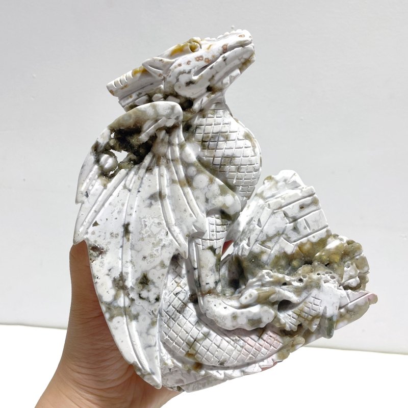 Unique 8th Vein Ocean Jasper Flying Dragon Castle Carving - Wholesale Crystals