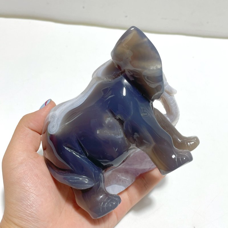Unique Amethyst Mixed Geode Agate Druzy Elephant Animal Carving A08 - Wholesale Crystals
