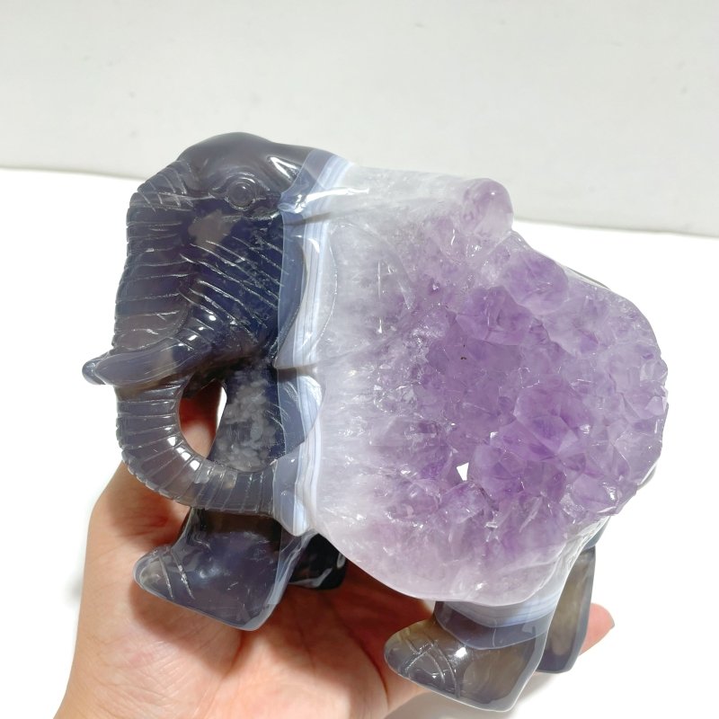 Unique Amethyst Mixed Geode Druzy Agate Elephant Animal Carving A15 - Wholesale Crystals