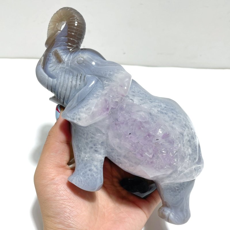 Unique Amethyst Mixed Geode Druzy Agate Elephant Animal Carving A18 - Wholesale Crystals