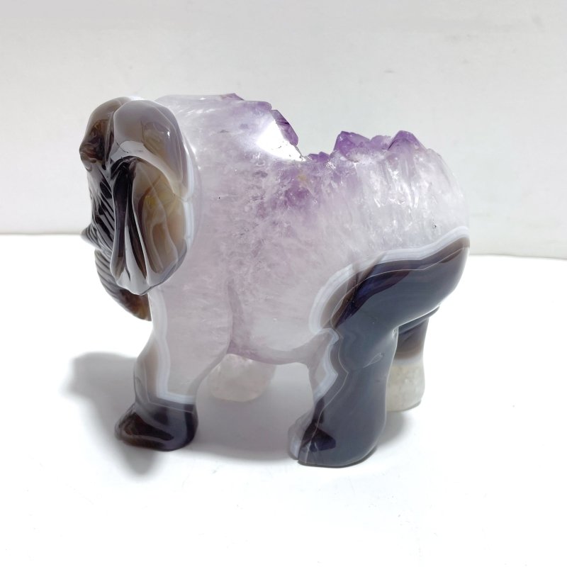 Unique Amethyst Mixed Geode Druzy Agate Elephant Animal Carving A19 - Wholesale Crystals