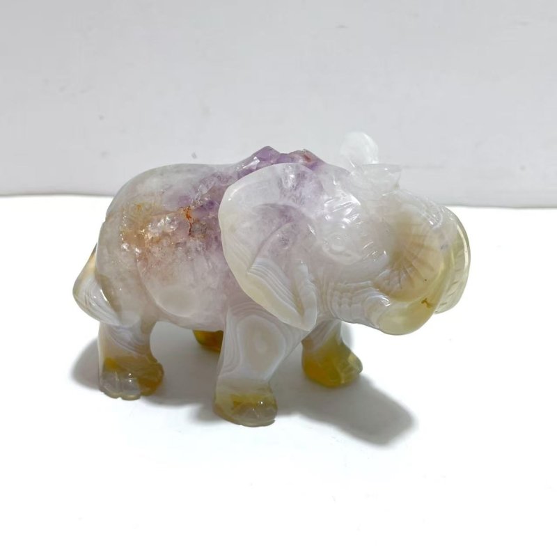 Unique Amethyst Mixed Geode Druzy Agate Elephant Animal Carving A20 - Wholesale Crystals