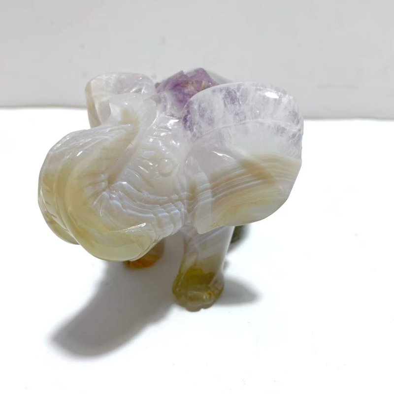 Unique Amethyst Mixed Geode Druzy Agate Elephant Animal Carving A20 - Wholesale Crystals