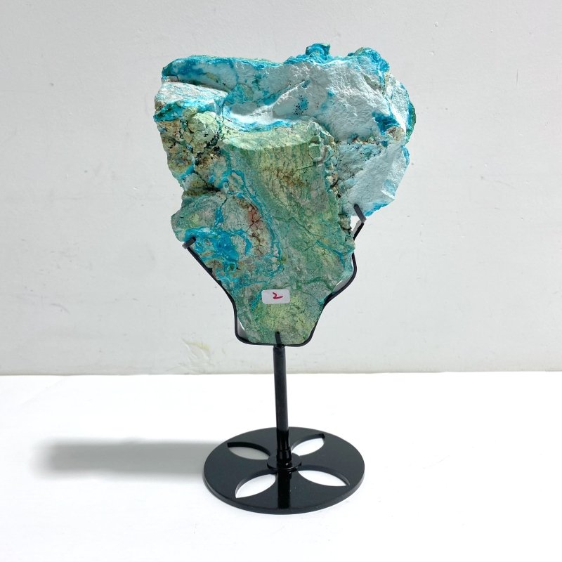 Unique Chrysocolla Mixed Malachite Specimen Raw Bottom With Stand - Wholesale Crystals