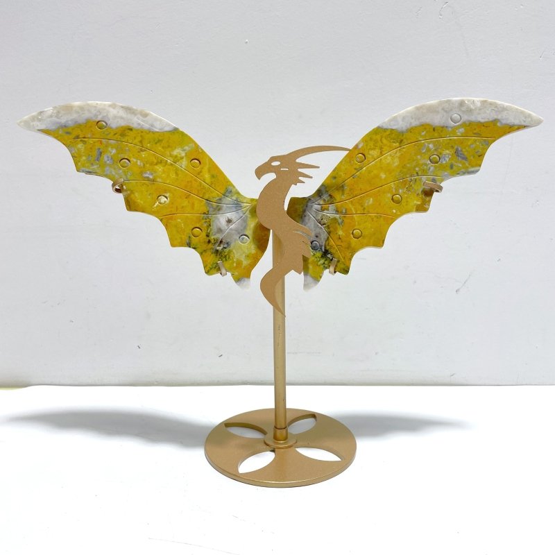 Unique Crazy Agate Flying Dragon Wing Carving With Stand - Wholesale Crystals