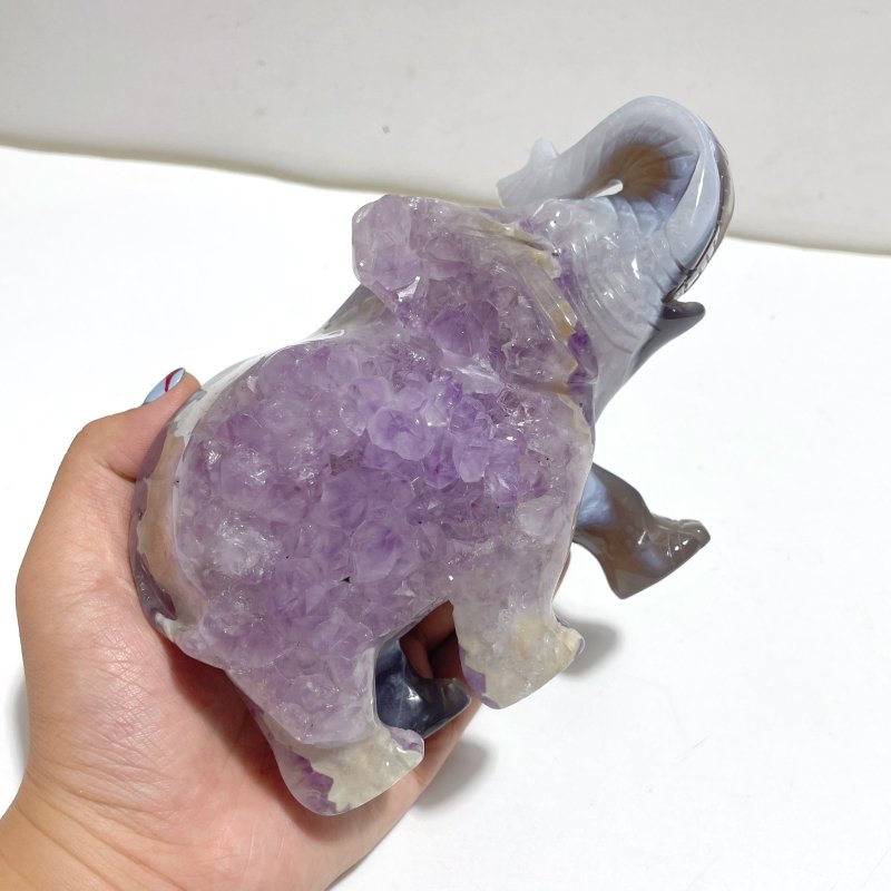 Unique Geode Amethyst Mixed Agate Druzy Elephant Animal Carving A03 - Wholesale Crystals