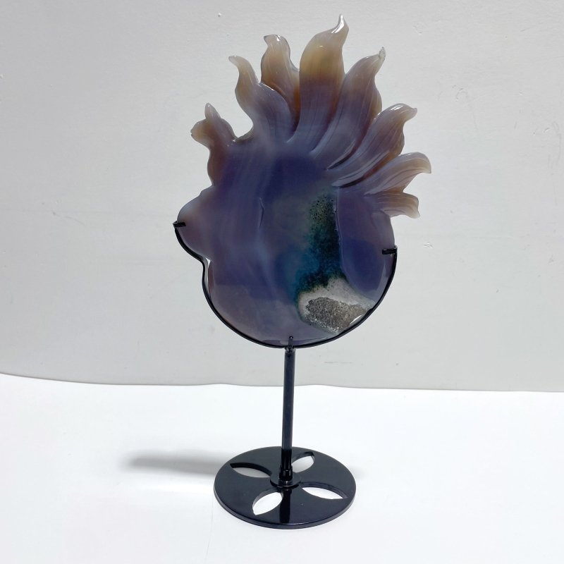 Unique Geode Druzy Agate Nine - tailed Fox Carving With Stand - Wholesale Crystals