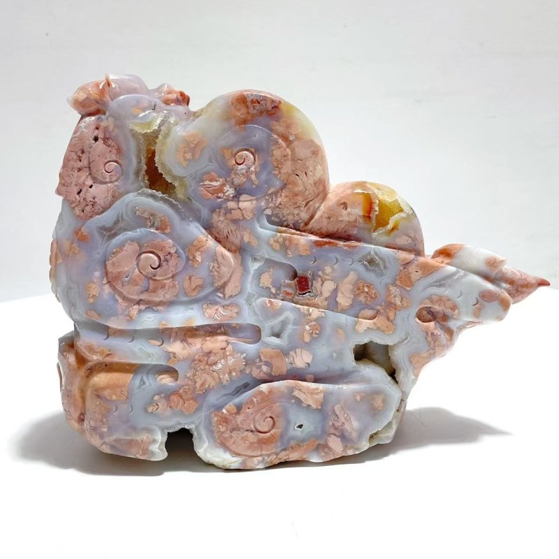 Unique Geode Druzy Pink Agate Chinese Dragon&Phoenix Carving - Wholesale Crystals