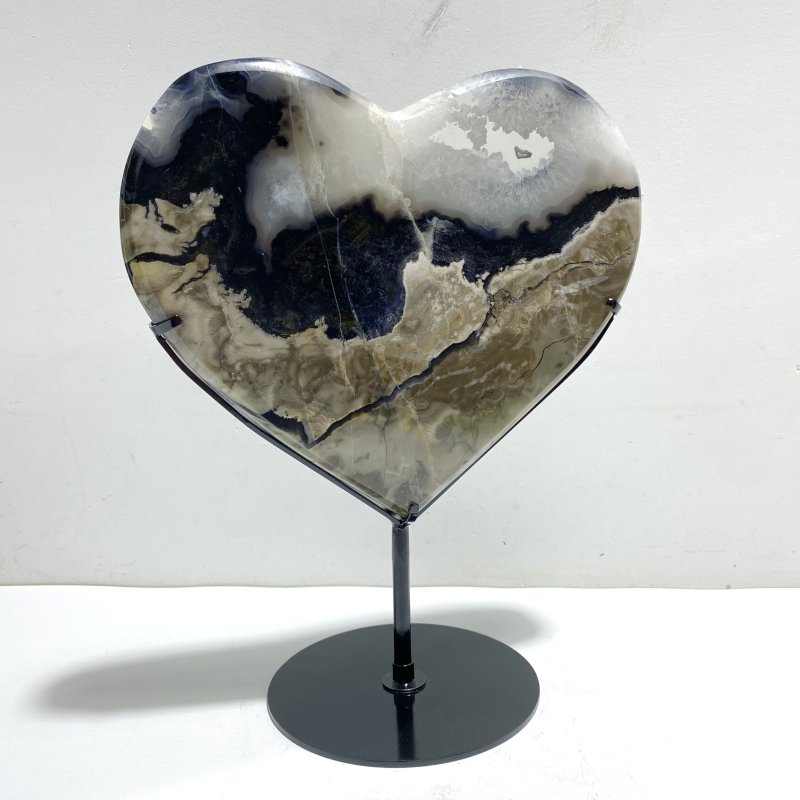 Unique Geode Druzy Volcano Agate Heart Carving With Stand(UV - Reactive) 3 - Wholesale Crystals