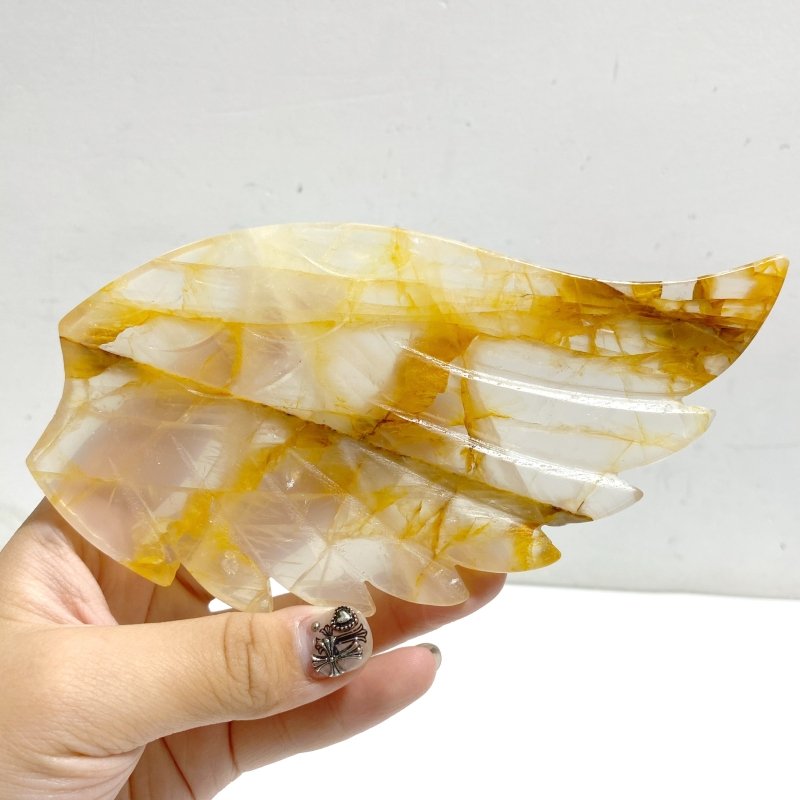 Unique Golden Hematoid Quartz Fire Quartz Heart Wing Carving With Stand -Wholesale Crystals
