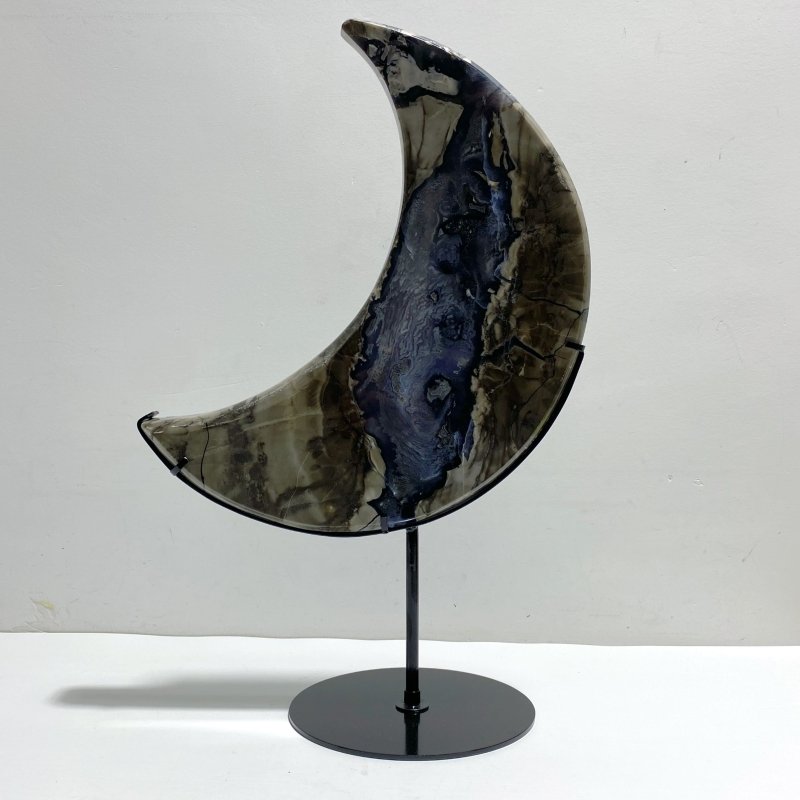 Unique Large Geode Druzy Volcano Agate Moon Carving With Stand(UV - Reactive) 3 - Wholesale Crystals