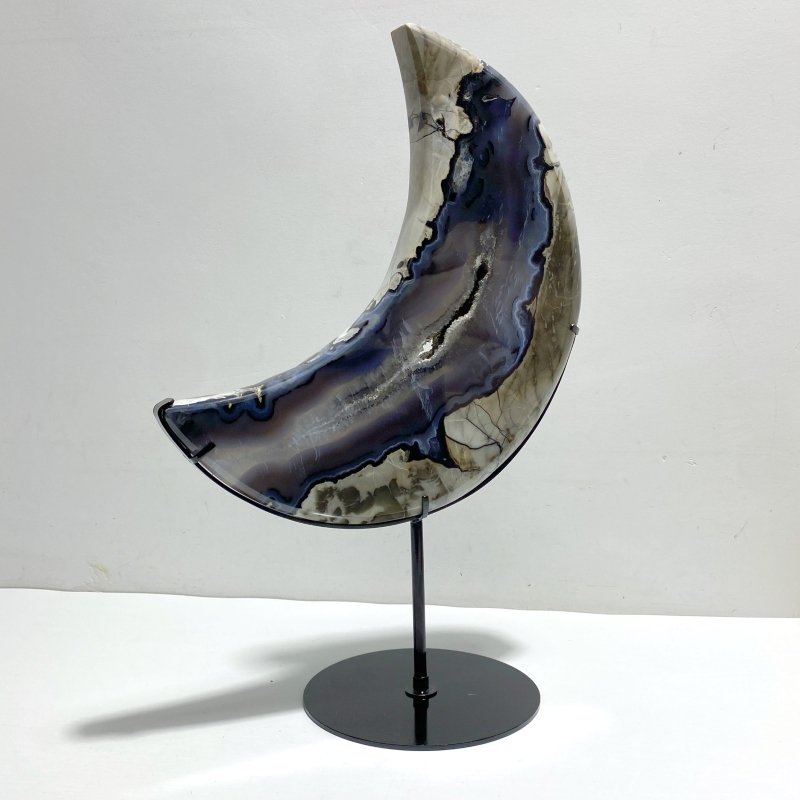 Unique Large Geode Druzy Volcano Agate Moon Carving With Stand(UV - Reactive) 4 - Wholesale Crystals