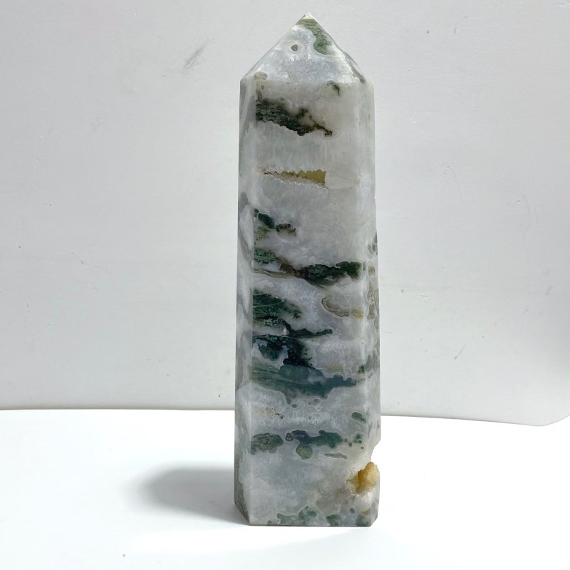 Unique Large Geode Druzy White Moss Agate Point A01 - Wholesale Crystals