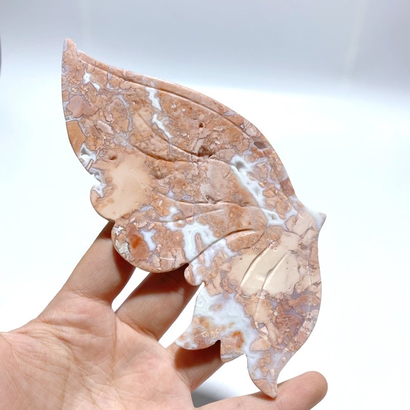 Unique Pink Agate Butterfly Wing Carving With Stand - Wholesale Crystals