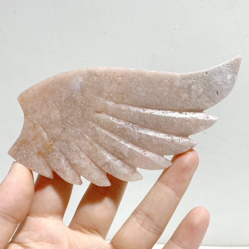 Unique Pink Agate Heart Wing Carving With Stand -Wholesale Crystals