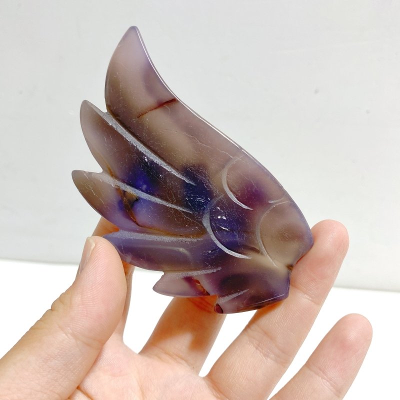 Unique Purple Agate Heart Wing Carving With Stand - Wholesale Crystals