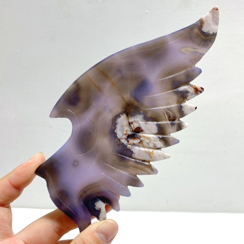 Unique Purple Sakura Flower Agate Demon and Angel Wing Carving With Stand - Wholesale Crystals