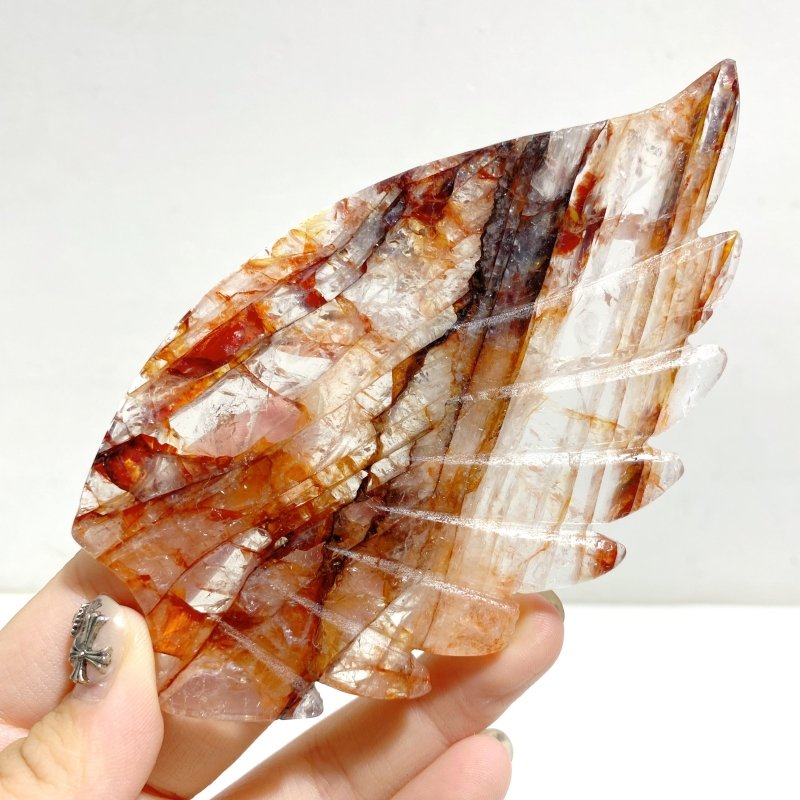 Unique Red Fire Quartz Heart Wing Carving With Stand -Wholesale Crystals