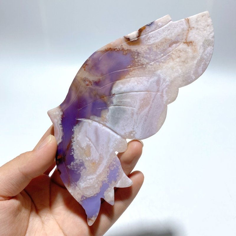 Unique Sakura Flower Agate Butterfly Wing Carving With Stand - Wholesale Crystals