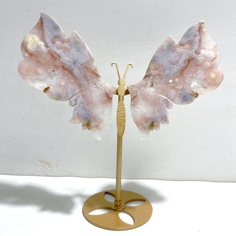 Unique Sakura Flower Agate Butterfly Wing Carving With Stand - Wholesale Crystals