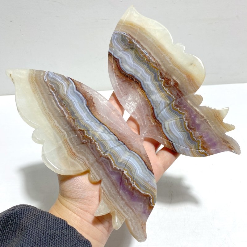 Unique Stripe Agate Mixed Amethyst Butterfly Wing Carving With Stand - Wholesale Crystals