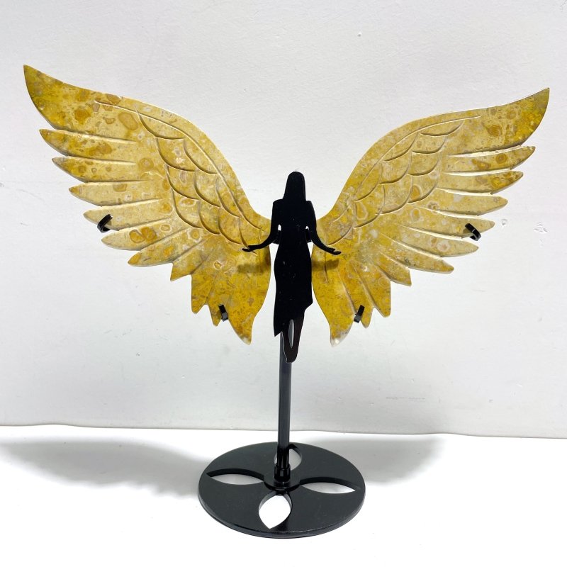 Unique Yellow Ocean Jasper Angel Wing Carving With Stand - Wholesale Crystals