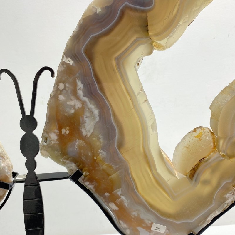 Very Large Beautiful Geode Druzy Sakura Flower Agate Butterfly Wing Carving With Stand 2 (Sea Freight Only) -Wholesale Crystals