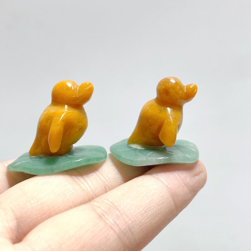 Yellow Agate Duck On Leaf Mini Carving Wholesale - Wholesale Crystals