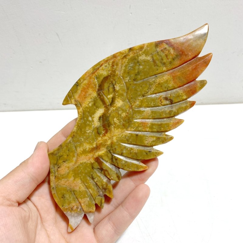 Yellow Ocean Jasper Demon And Angel Wing Carving With Stand - Wholesale Crystals