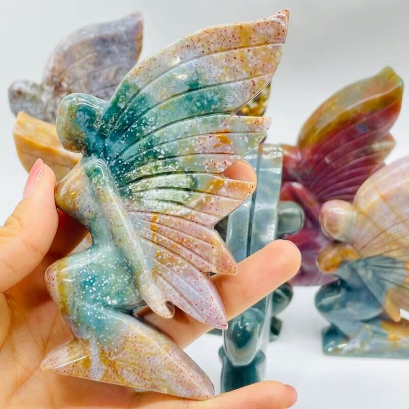10 Pieces Beautiful Ocean Jasper Butterfly Fairy Carving -Wholesale Crystals