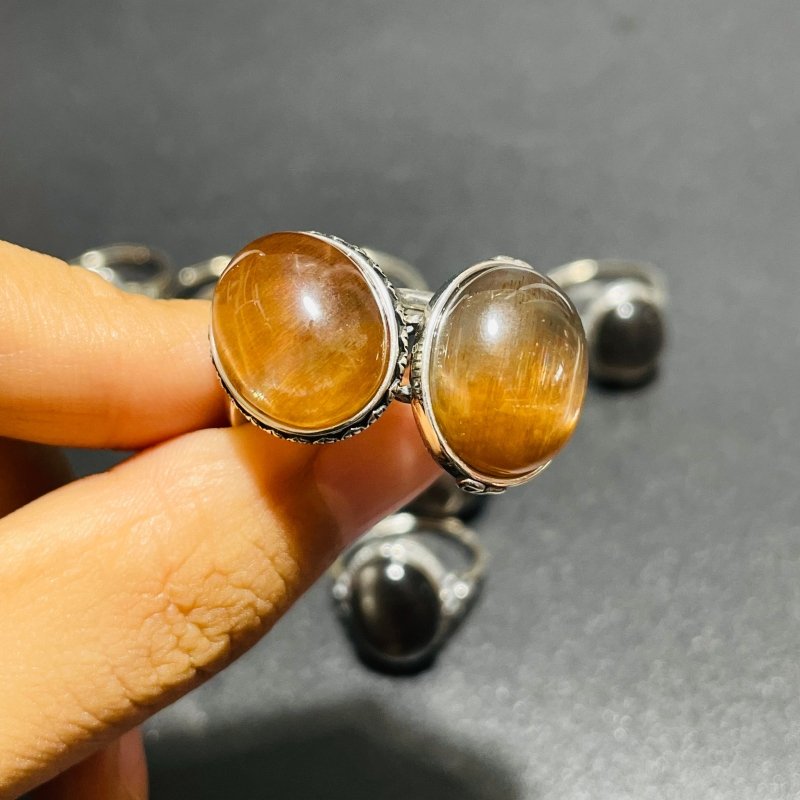 11 Pieces Black Rainbow Sun Stone Different Styles Sterling Silver Ring -Wholesale Crystals