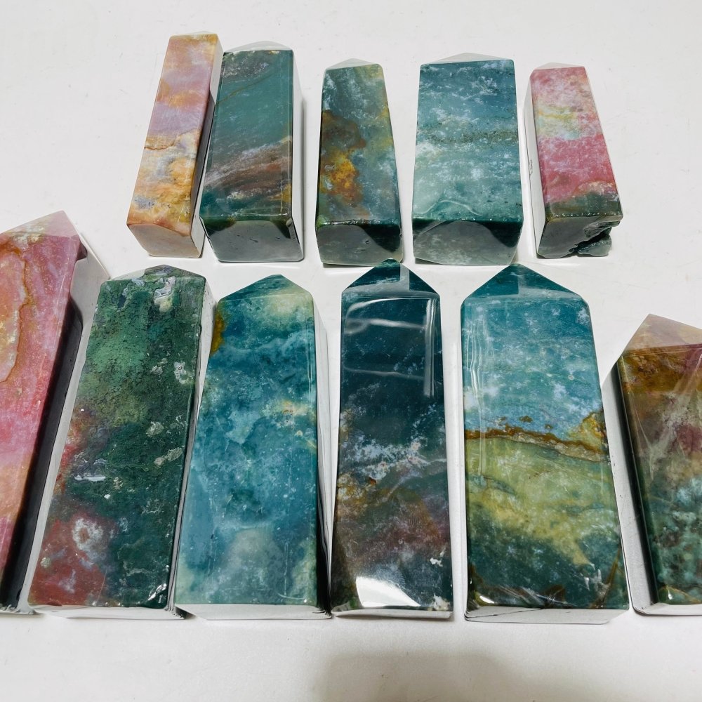 11 Pieces Colorful Ocean Jasper Four-Sided Tower Points -Wholesale Crystals