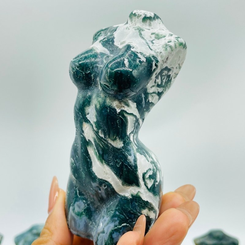 11 Pieces Geode Druzy Moss Agate Goddess Carving -Wholesale Crystals