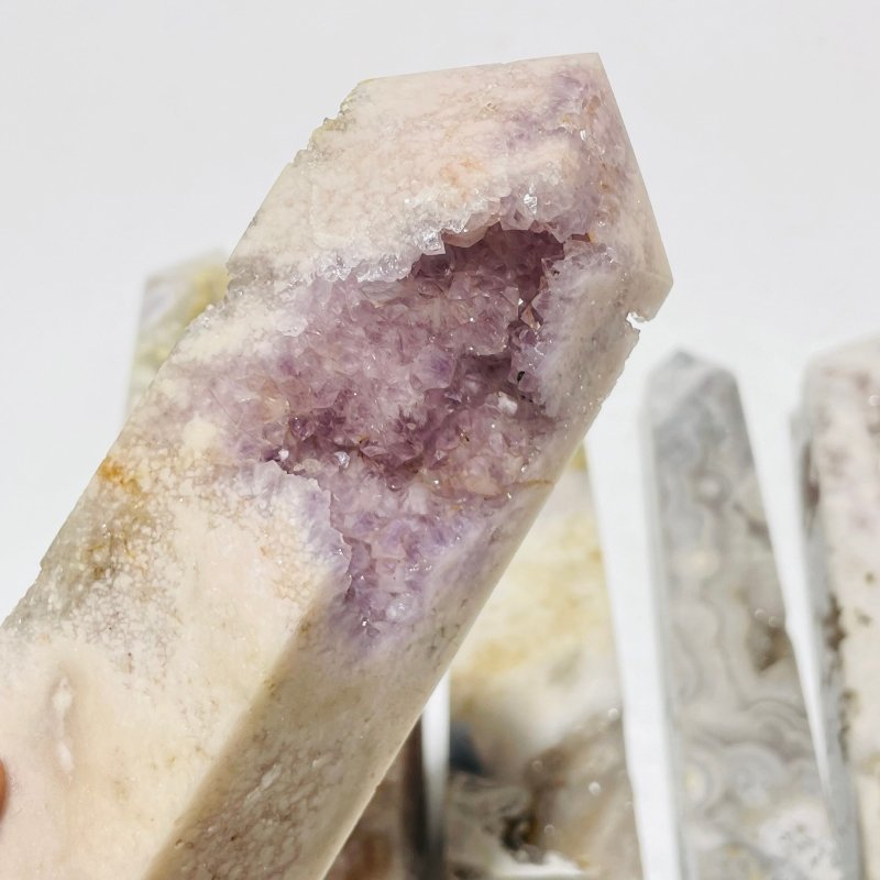 6 Pieces Pink Sakura Flower Agate Geode Four-Sided Points -Wholesale Crystals