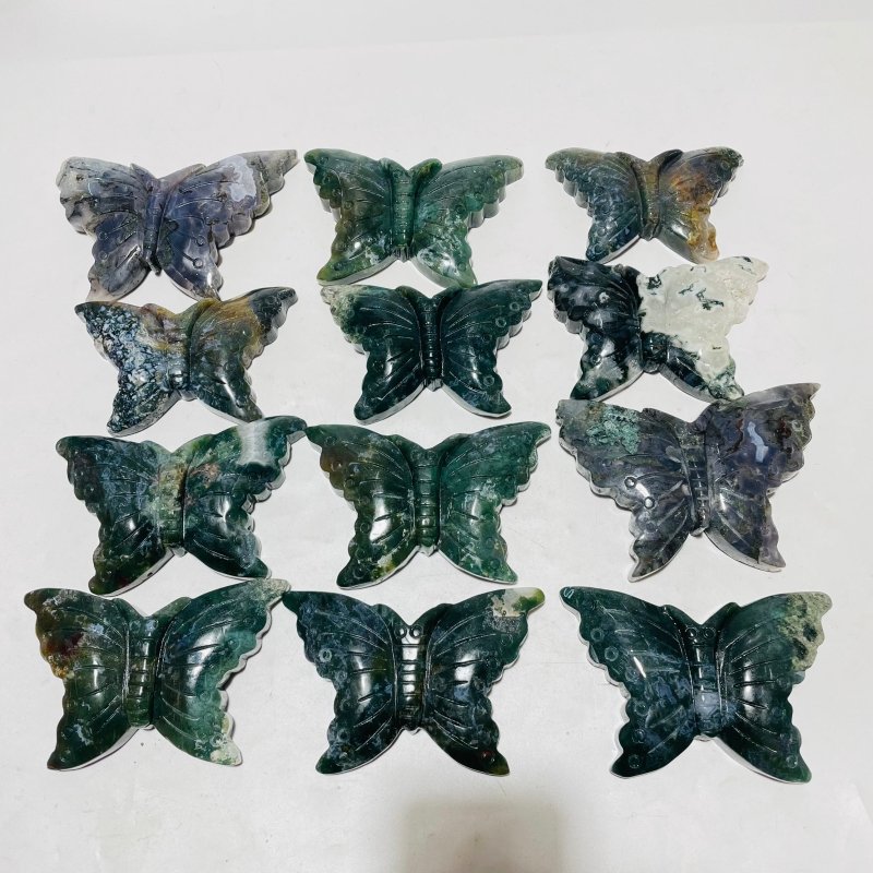 12 Pieces Moss Agate Butterfly Carving -Wholesale Crystals