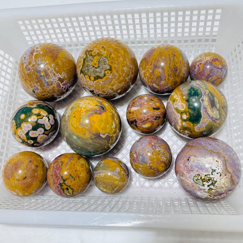 13 Pieces High Quality Vein Yellow Pink Ocean Jasper Spheres -Wholesale Crystals