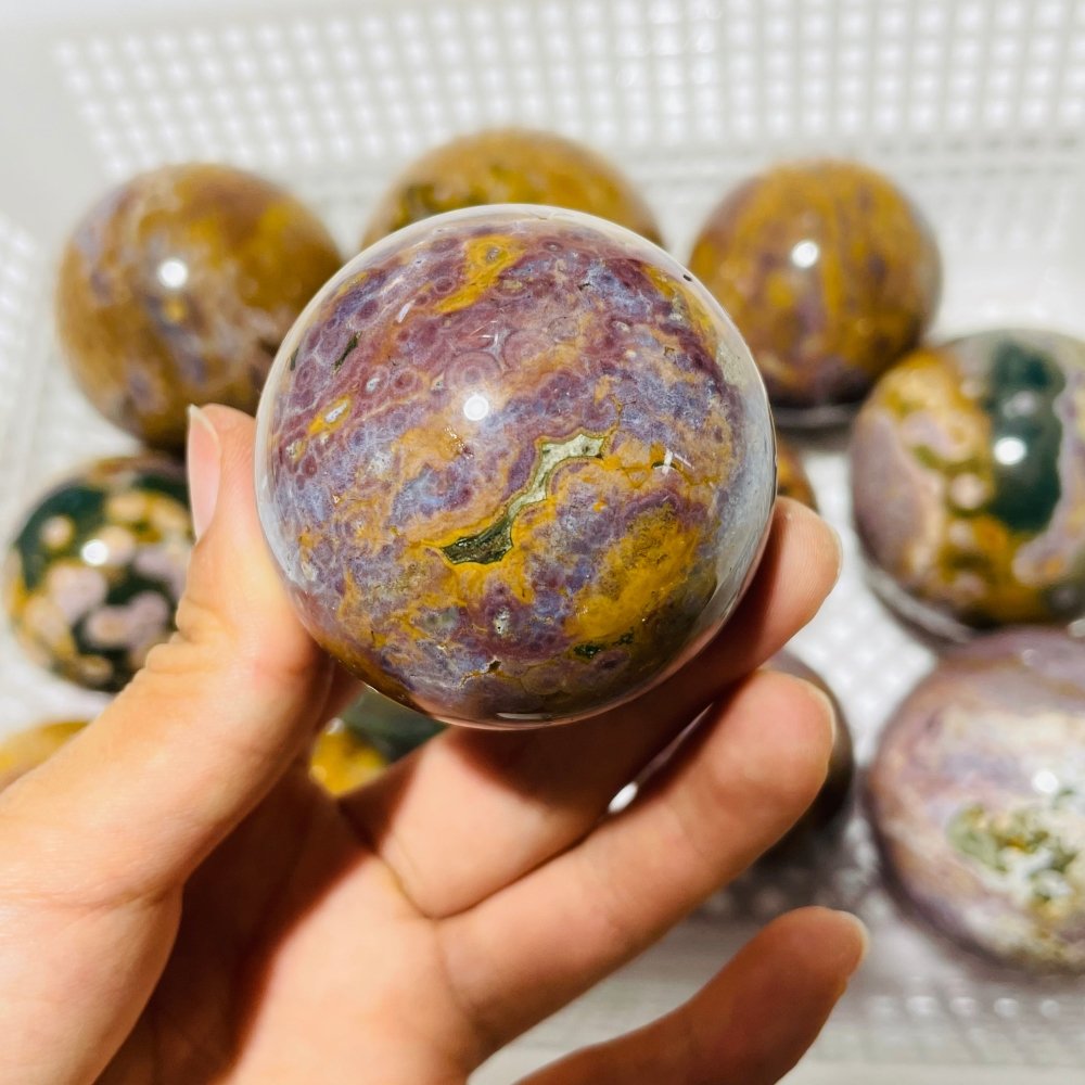 13 Pieces High Quality Vein Yellow Pink Ocean Jasper Spheres -Wholesale Crystals