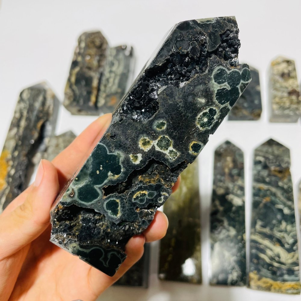 16 Pieces Green Sea Jasper Druzy Geode Tower Points -Wholesale Crystals