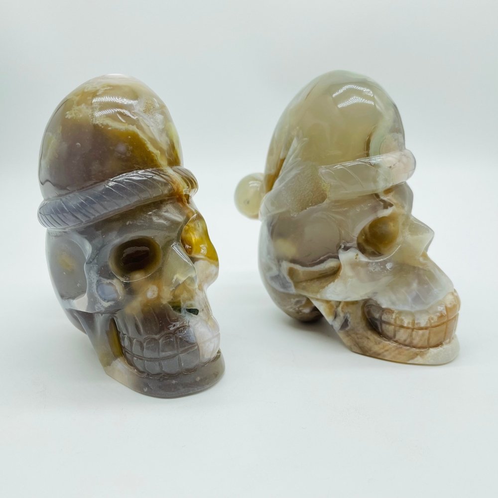 2 Pieces Sakura Flower Agate Christmas Hat Skull Carving -Wholesale Crystals