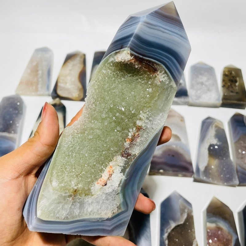 21 Pieces Beautiful Large Agate Geode Druzy Four-Sided Points -Wholesale Crystals