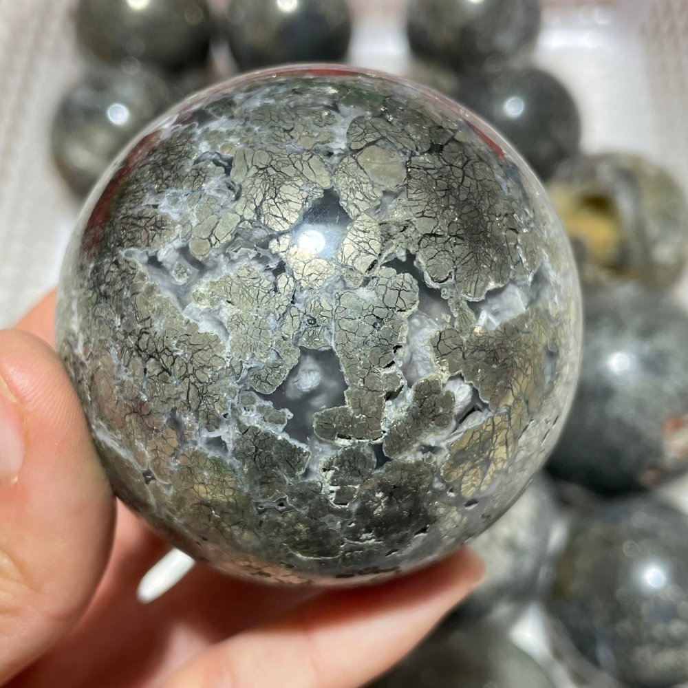 21 Pieces Flower Pyrite Mixed Agate Sphere Ball -Wholesale Crystals
