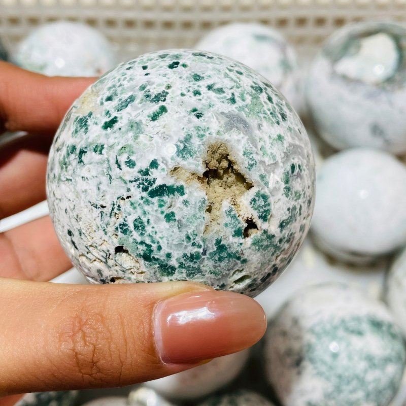 21 Pieces White Moss Agate Spheres -Wholesale Crystals