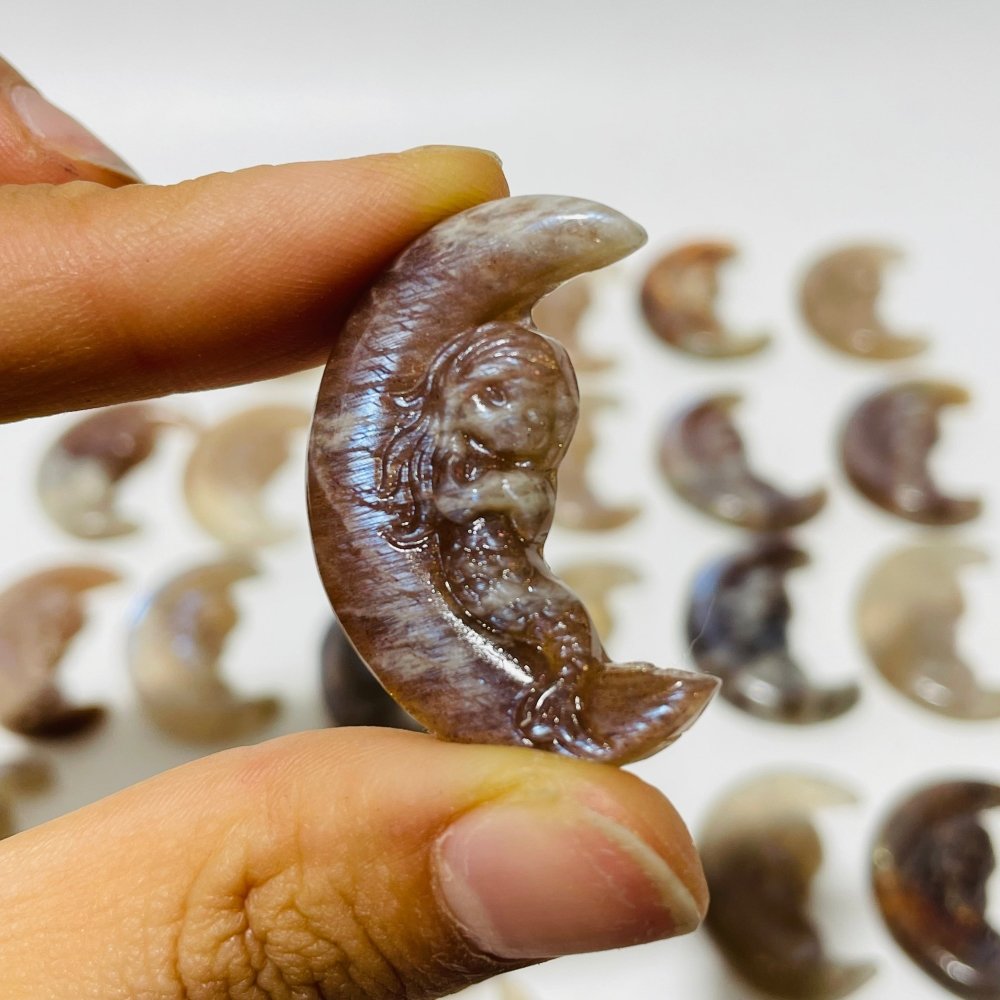 25 Pieces Beautiful Moonstone Mixed Sunstone Mermaid Moon Carving -Wholesale Crystals