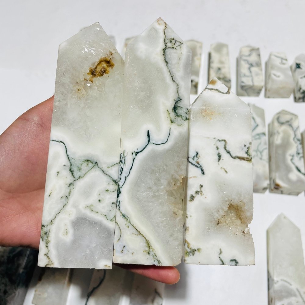 26 Pieces White Moss Agate Four-Sided Tower Points -Wholesale Crystals