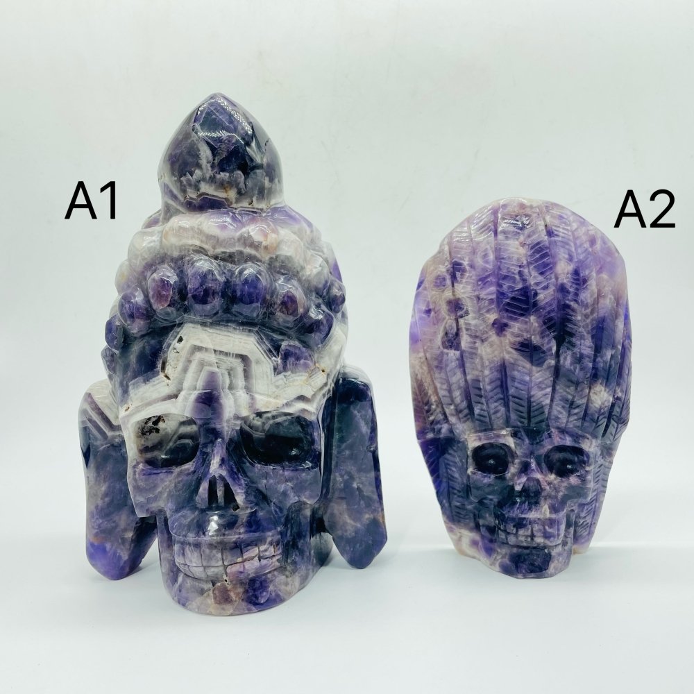 2Pieces Chevron Amethyst Indian Skull Carving -Wholesale Crystals