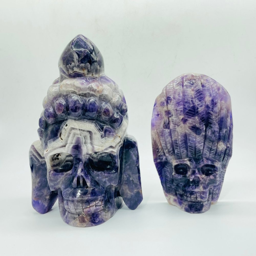 2Pieces Chevron Amethyst Indian Skull Carving -Wholesale Crystals