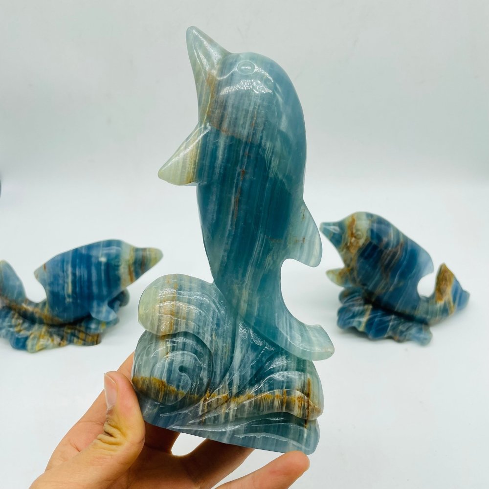 3 Pieces Beautiful Blue Onyx Dolphin Carving -Wholesale Crystals