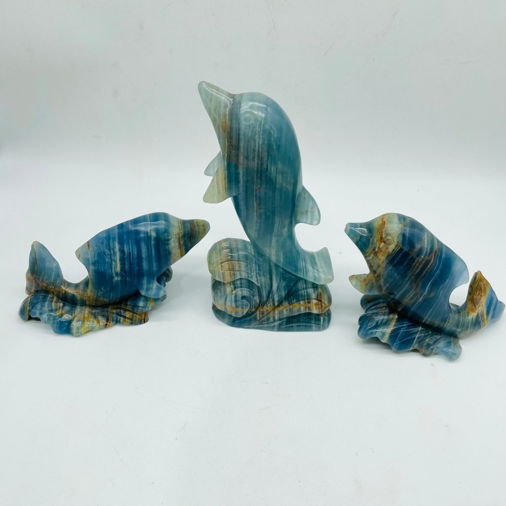 3 Pieces Beautiful Blue Onyx Dolphin Carving -Wholesale Crystals