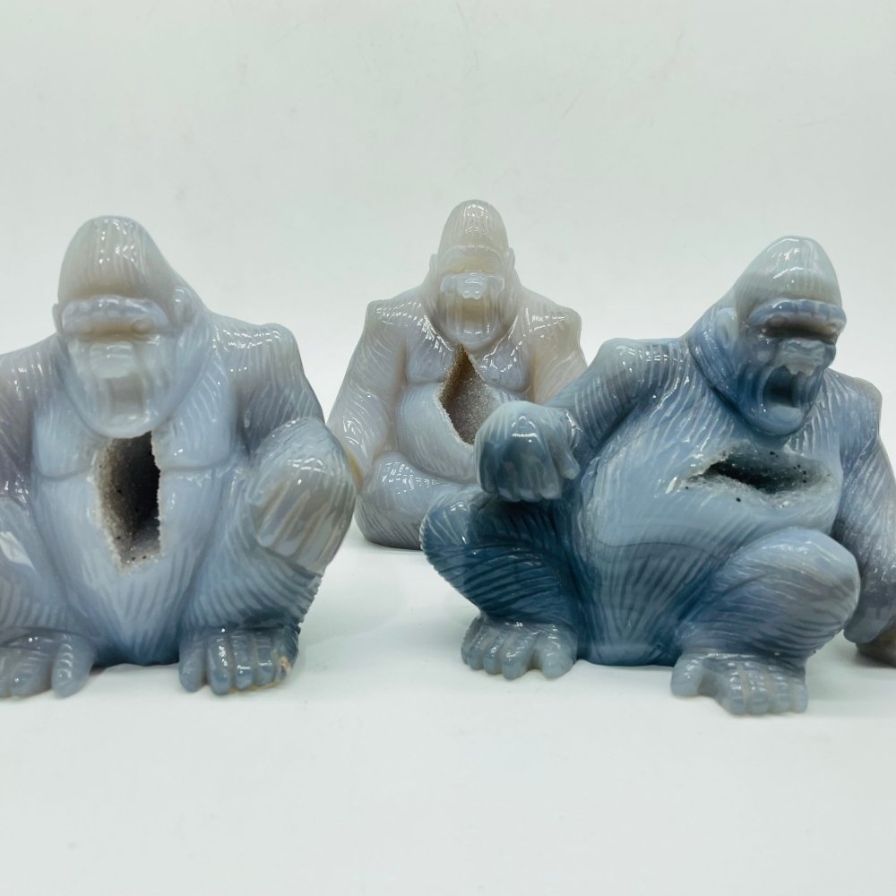 3 Pieces Geode Druzy Agate King Kong Ape Carving -Wholesale Crystals