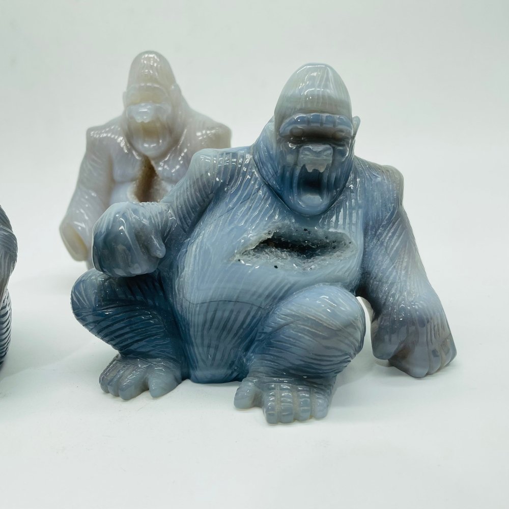 3 Pieces Geode Druzy Agate King Kong Ape Carving -Wholesale Crystals